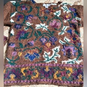 Floral Patterned Brown Sweater